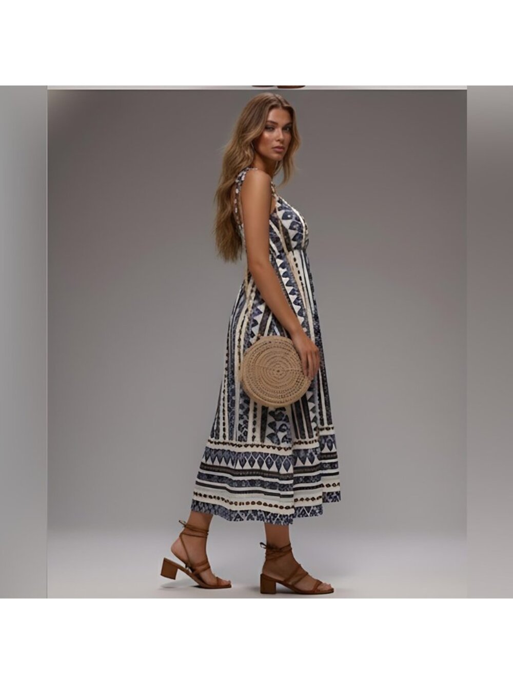 Boho Print Ruffle Hem Cami Dress - Picture 3 of 6